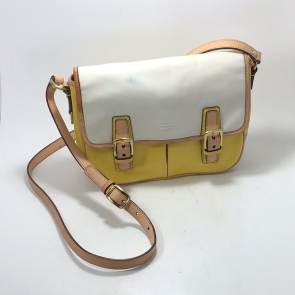 COACH Park Colorblock Yellow and White Leather Crossbody Messenger Bag - Picture 1 of 14